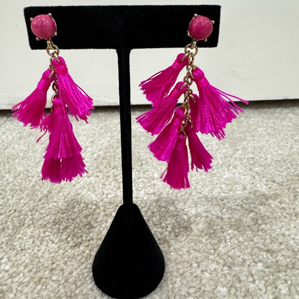 Pink Tassel Drop Earrings